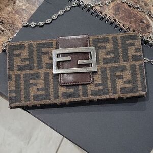 Fendi Monogram Canvas Wallet with Silver Accent
